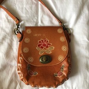 Small Brown Floral Crossbody Handbag